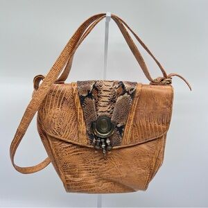 Sharif USA Vintage Lizard & Python Leather Shoulder Bag Tan EVC